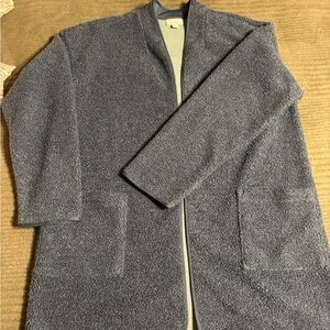 Cozy Long Open-Front Teddy Cardigan in Charcoal Gray